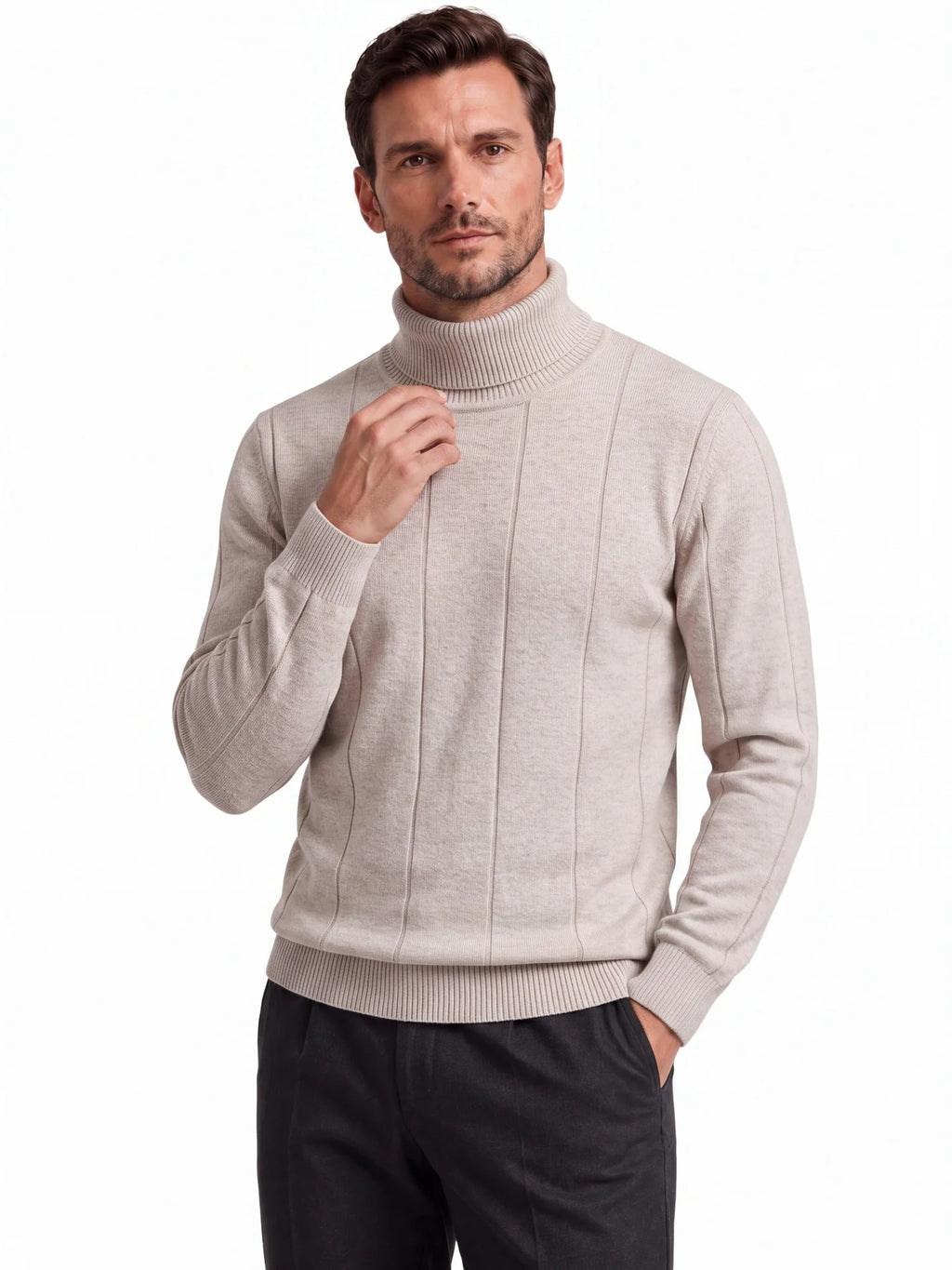 Thick Warm Sweater for Men, High Turn-Down Collar, Slim Fit Knitwear