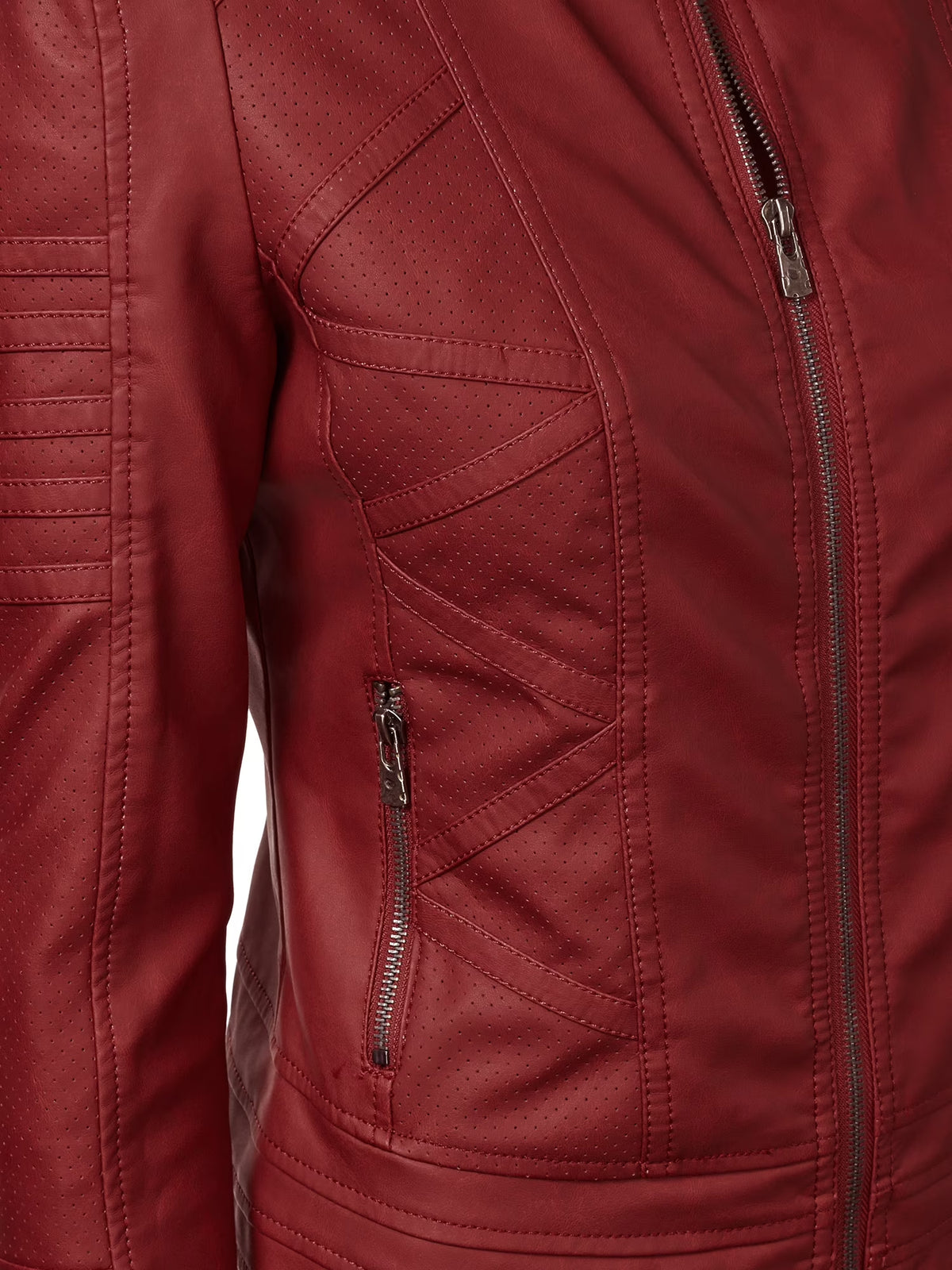 Women'S Vegan Leather Motorcycle Jacket S RED