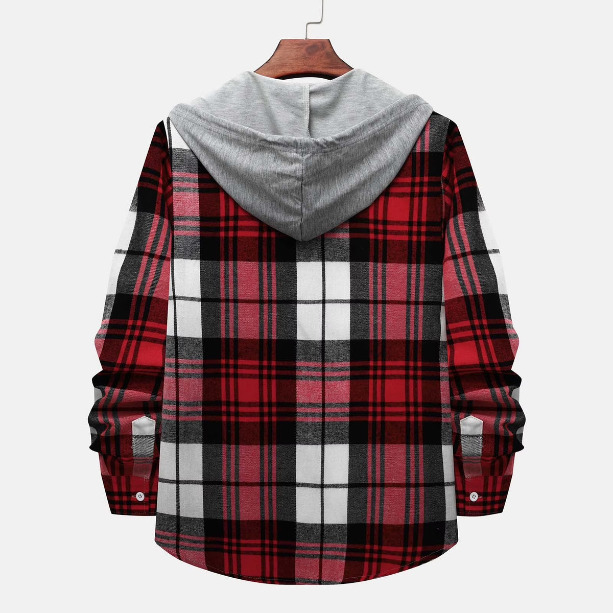 Men'S Flannel Plaid Hooded Shirts Casual Long Sleeve Button down Regular Fit Hooded Shirt Lightweight Thin Jackets Red#02 XL