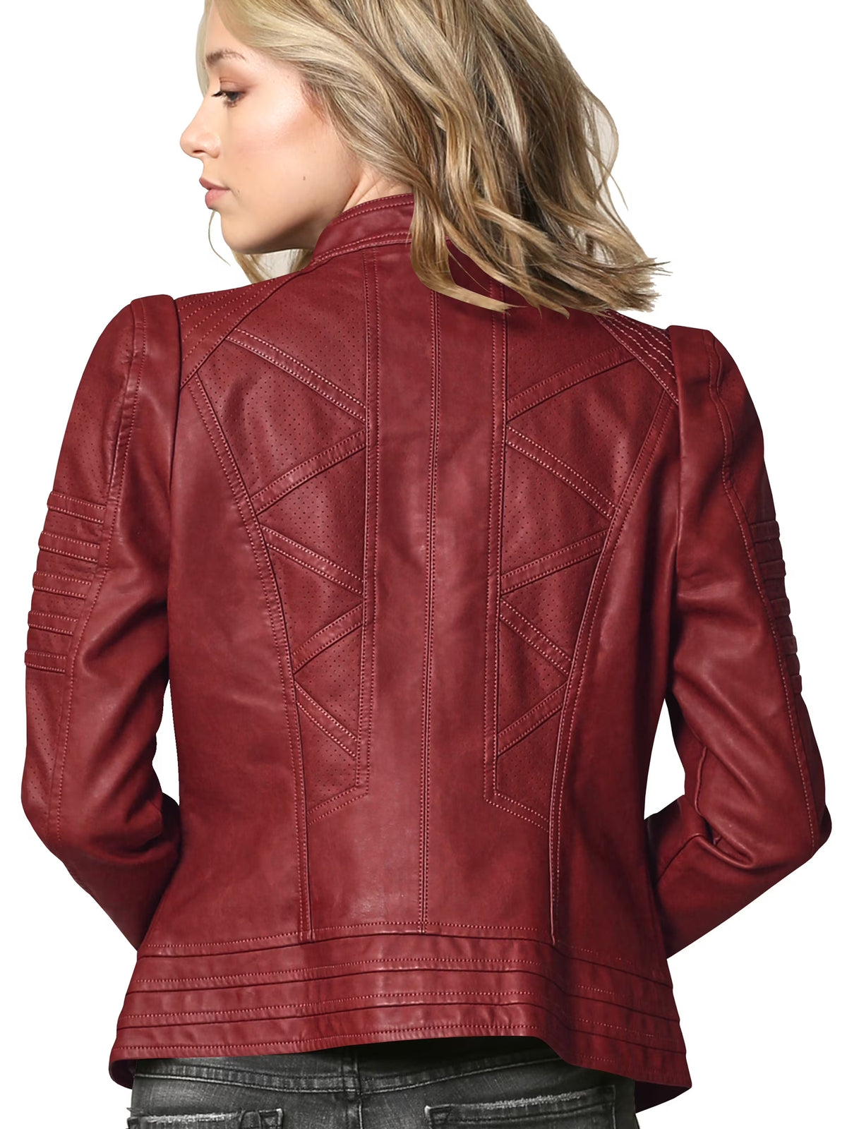 Women'S Vegan Leather Motorcycle Jacket S RED