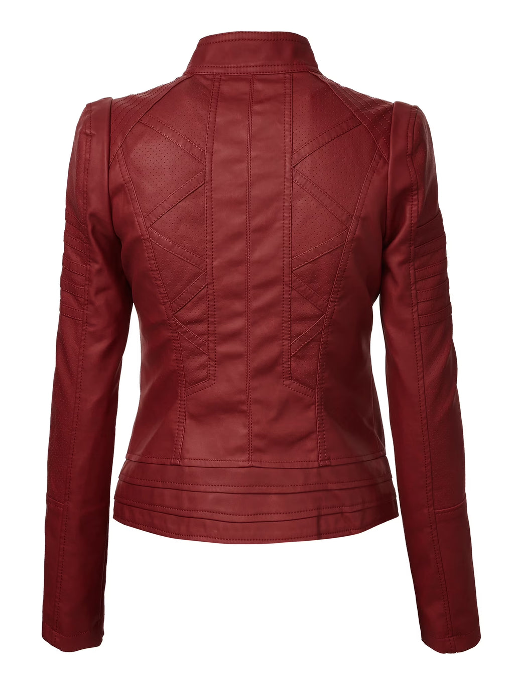 Women'S Vegan Leather Motorcycle Jacket S RED