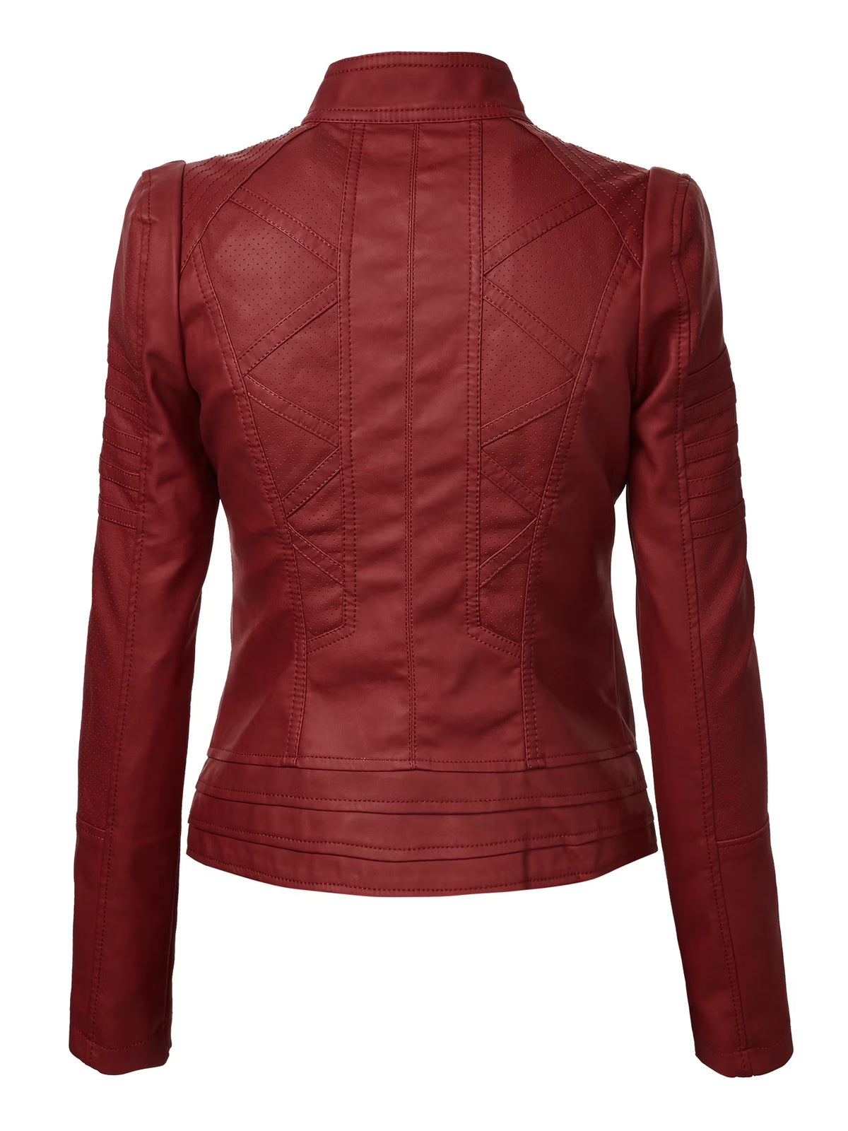 Women'S Vegan Leather Motorcycle Jacket S RED