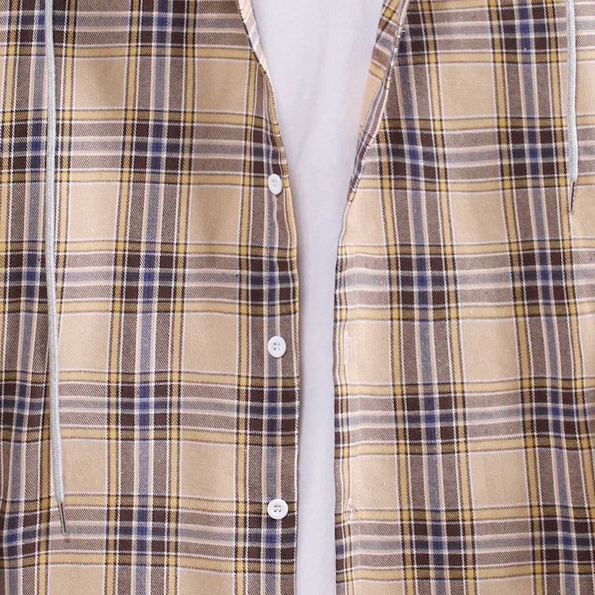 ZCFZJW Men'S Flannel Plaid Hooded Shirts Casual Long Sleeve Button down Regular Fit Hooded Shirt Lightweight Thin Jackets Khaki#06 S