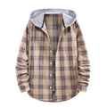 ZCFZJW Men'S Flannel Plaid Hooded Shirts Casual Long Sleeve Button down Regular Fit Hooded Shirt Lightweight Thin Jackets Khaki#06 S