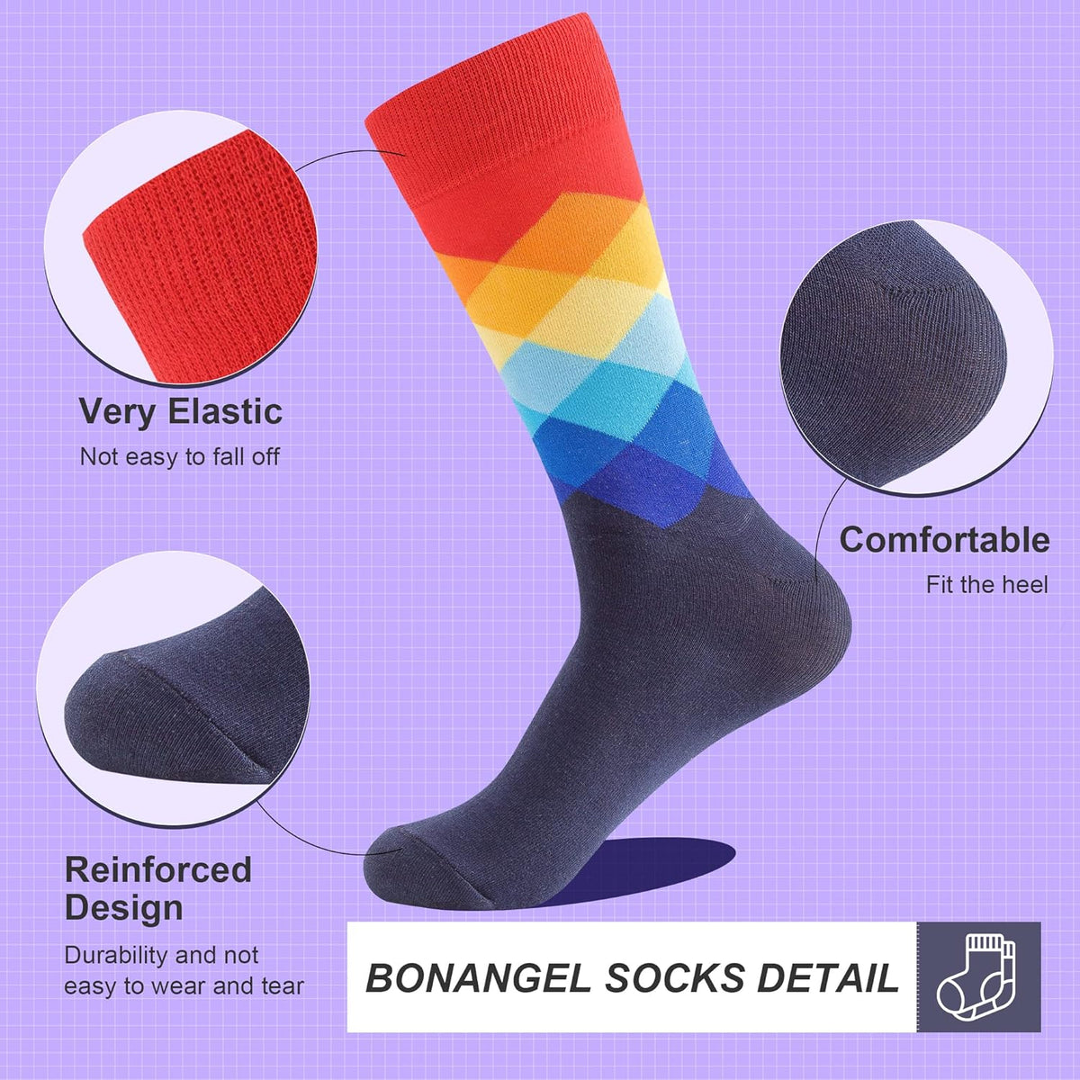 Mens Dress Socks Fun Funny Novelty Colorful Crazy Crew Socks 8-12