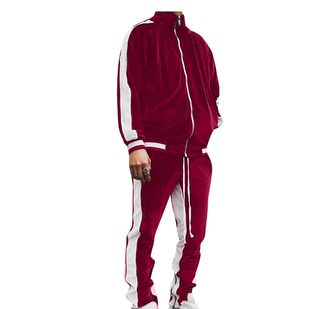 Brnmxoke Velour Tracksuit Mens,2023 Men'S Velour Tracksuit 2 Pieces Winter Warm Full Zip up Jacket Sweatpants Fitness Sportswear Sweatsuit Jogger Sets