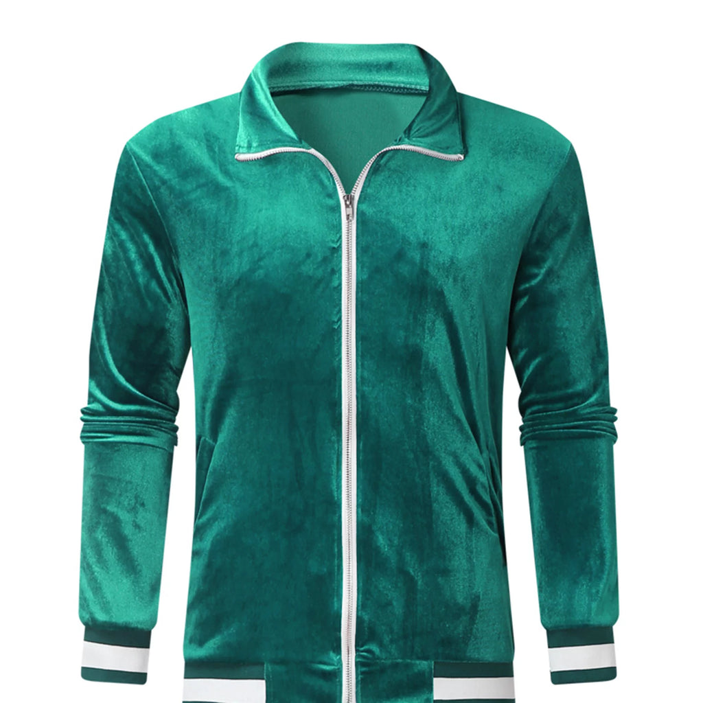 Men'S 2 Pieces Full Zip Tracksuits Golden Velvet Sport Suits Casual Outfits Jacket & Pants Fitness Tracksuit Set(Green,L)