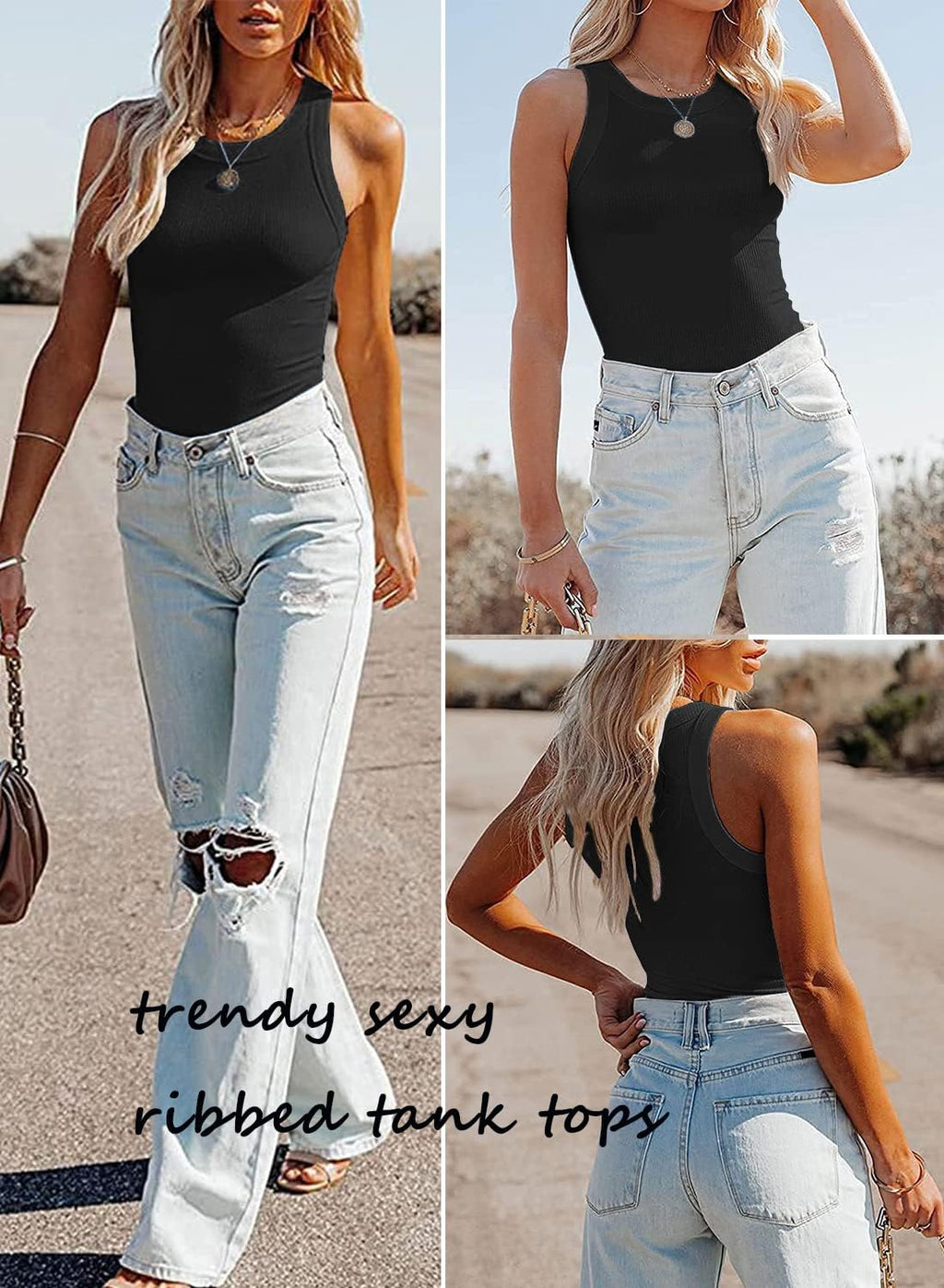 Women'S Slim Knit Sleeveless Racerback Casual Basic Ribbed Tank Tops Vest
