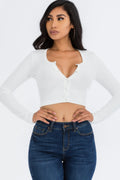 Ribbed Long Sleeve Snap Button down Crop Top