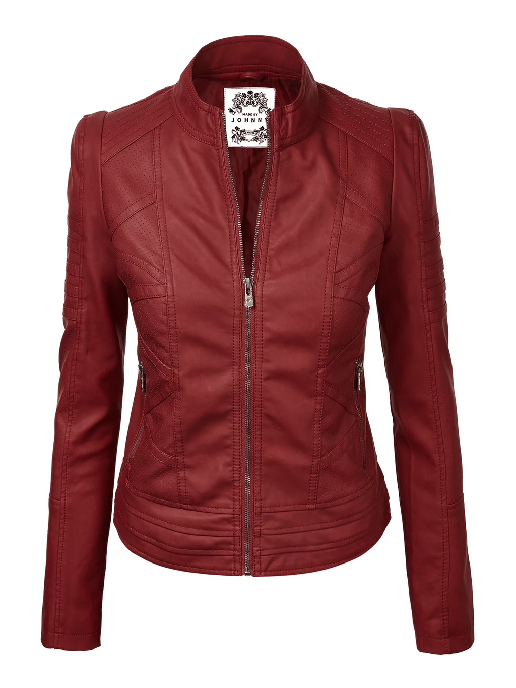 Women'S Vegan Leather Motorcycle Jacket S RED