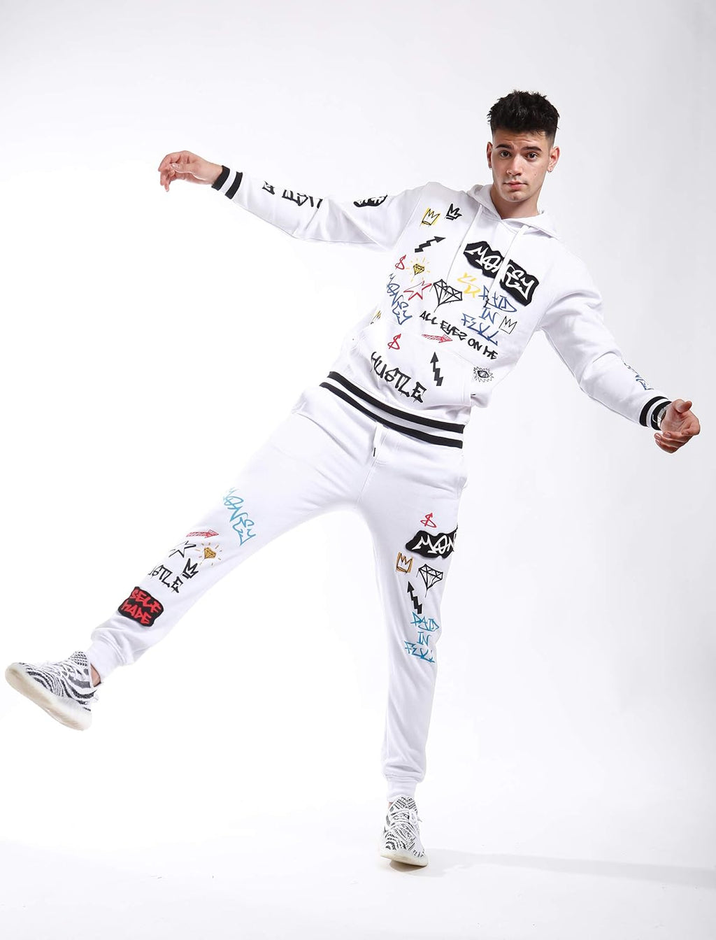 BRAND Mens Hip Hop Premium Slim Fit Track Pants - Athletic Jogger Bottom with Side Taping