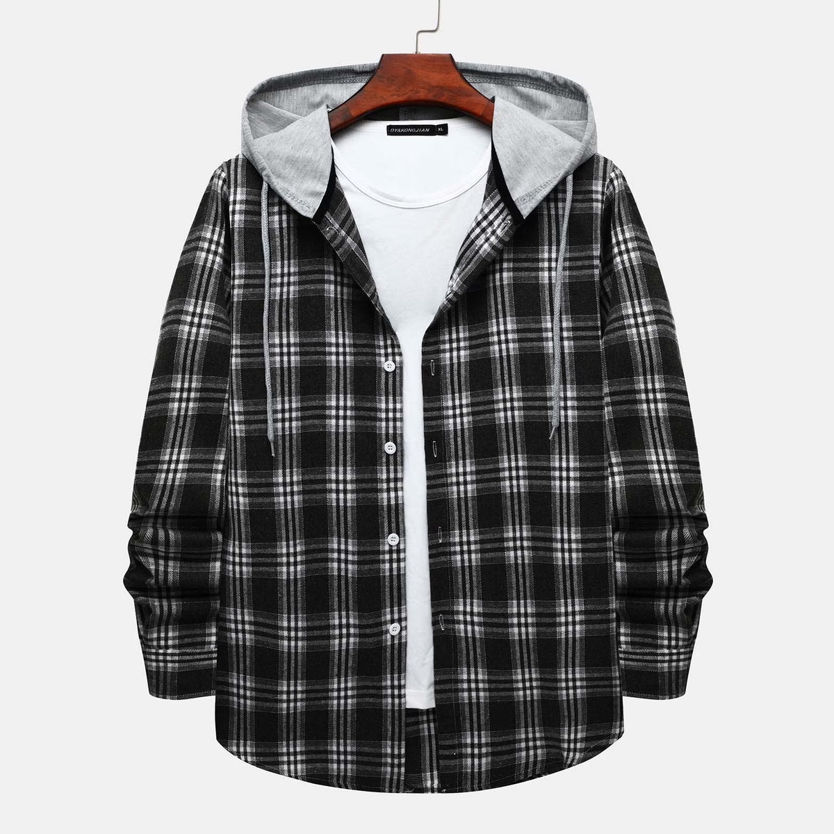 Men'S Flannel Plaid Hooded Shirts Casual Long Sleeve Button down Regular Fit Hooded Shirt Lightweight Thin Jackets Black#03 S