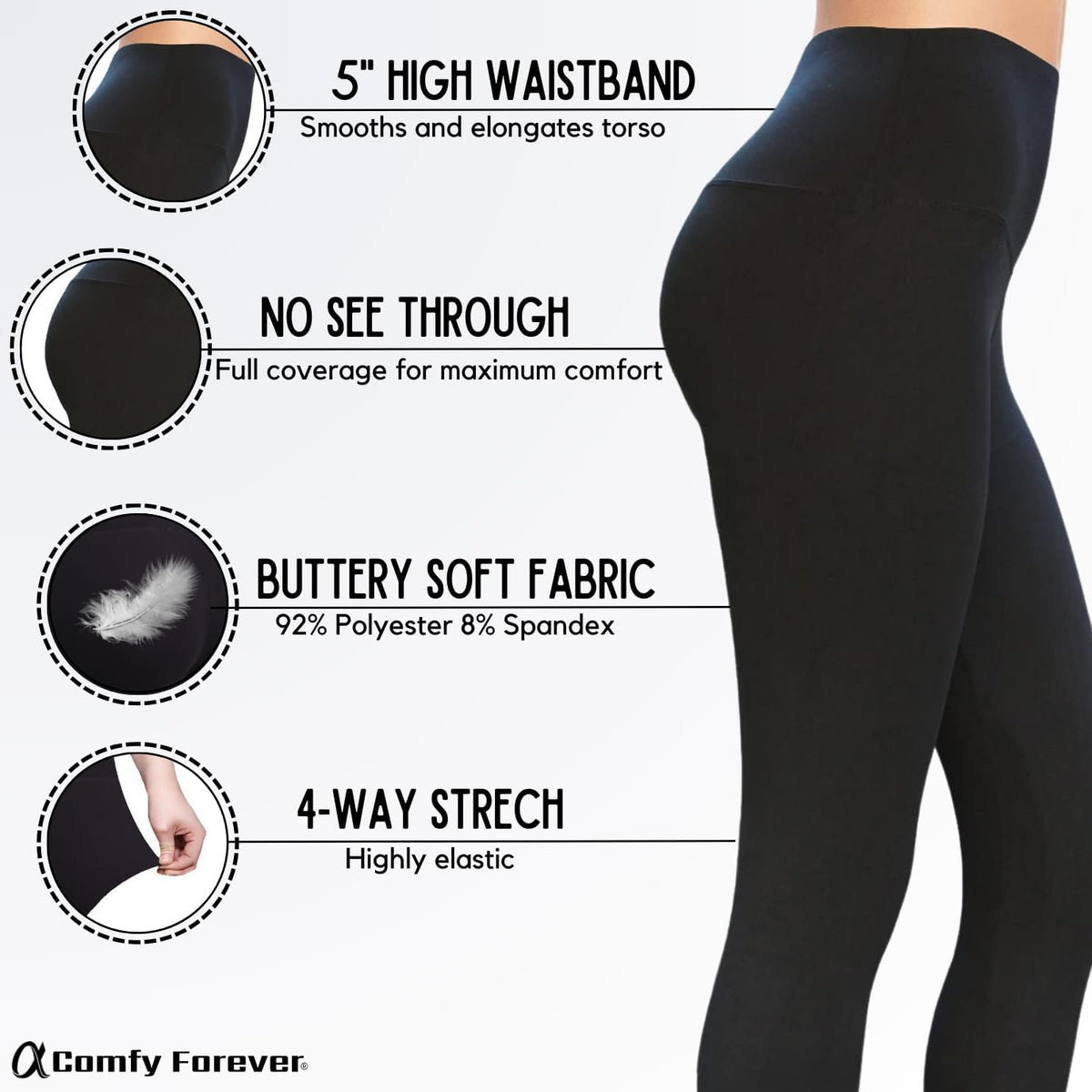 High Waisted Leggings for Women - Full Length, Buttery Soft, Tummy Control Womens Leggings for Workout, Running, Casual Use