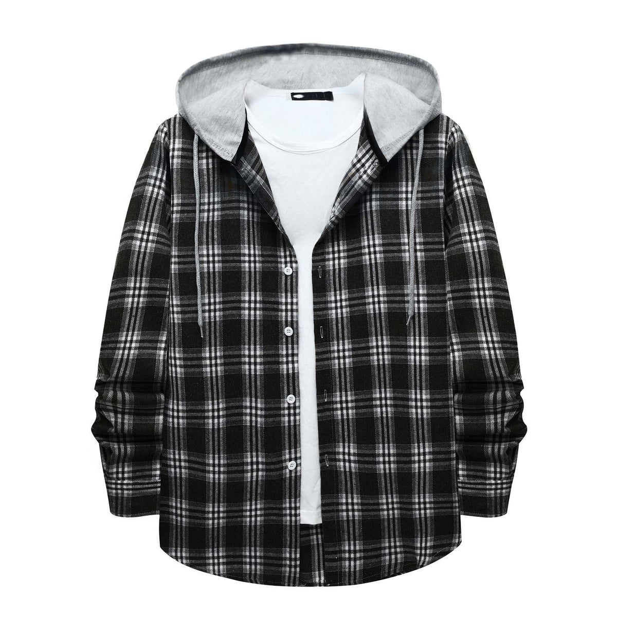 Men'S Flannel Plaid Hooded Shirts Casual Long Sleeve Button down Regular Fit Hooded Shirt Lightweight Thin Jackets Black#03 S
