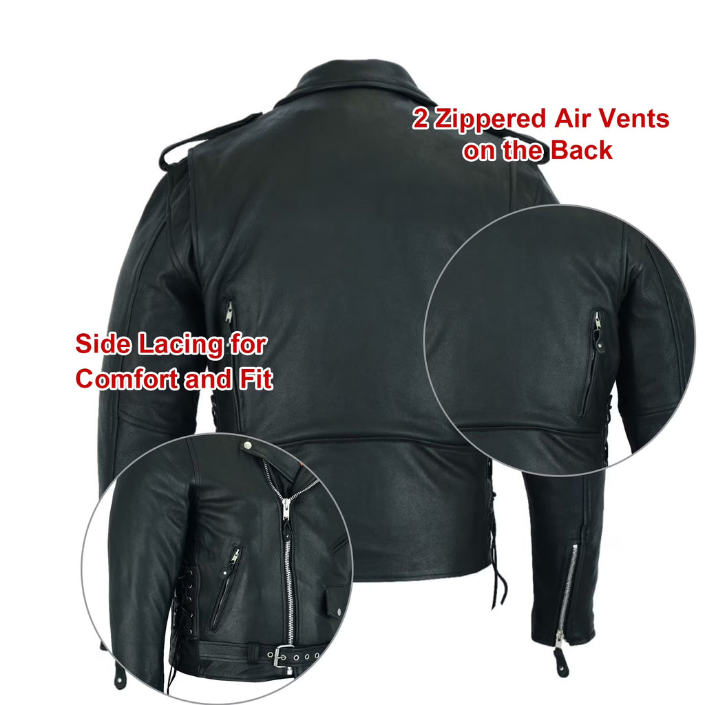 Leather Motorcycle Jacket for Men Moto Riding Classic Biker Jacket with Removable Liner Black