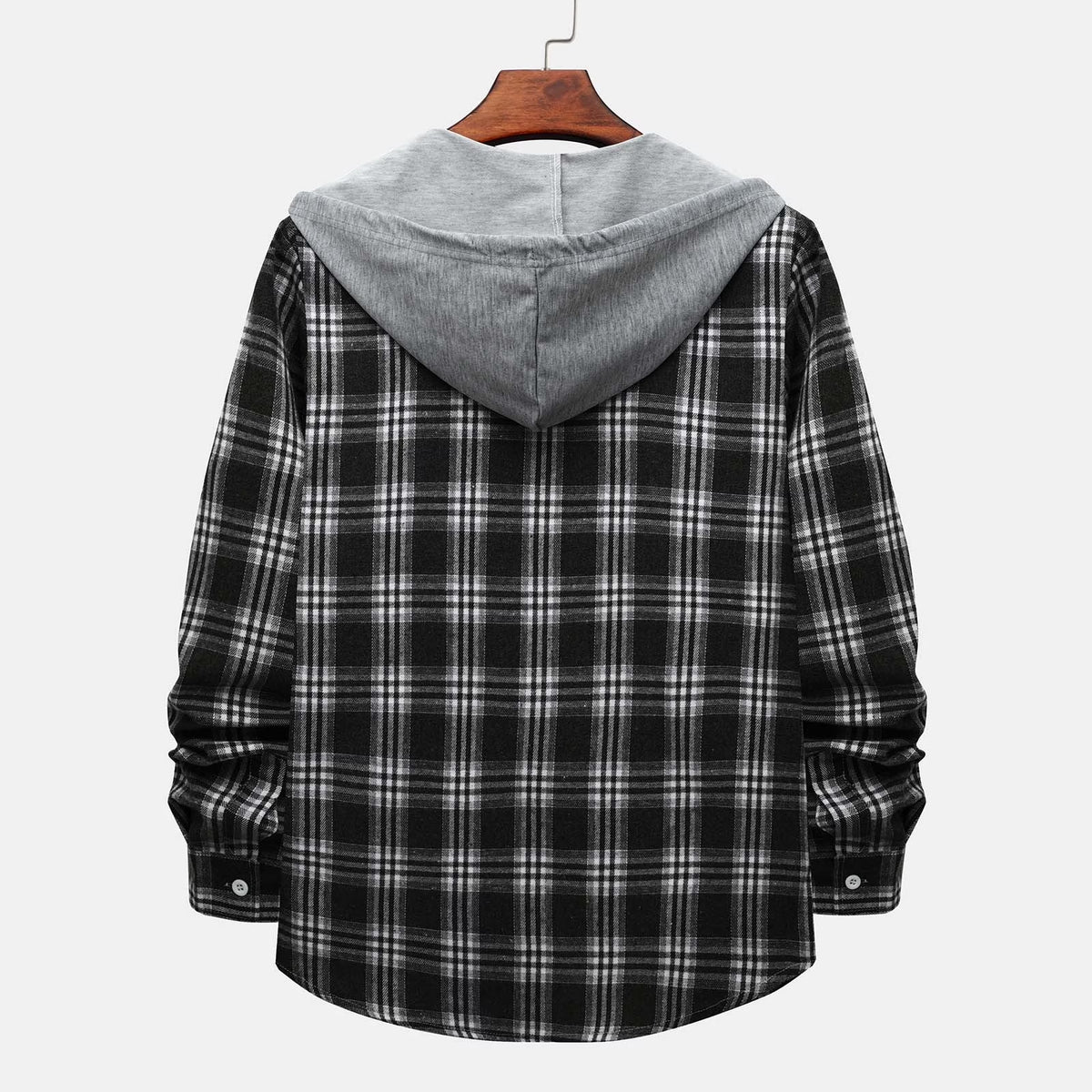 Men'S Flannel Plaid Hooded Shirts Casual Long Sleeve Button down Regular Fit Hooded Shirt Lightweight Thin Jackets Black#03 S