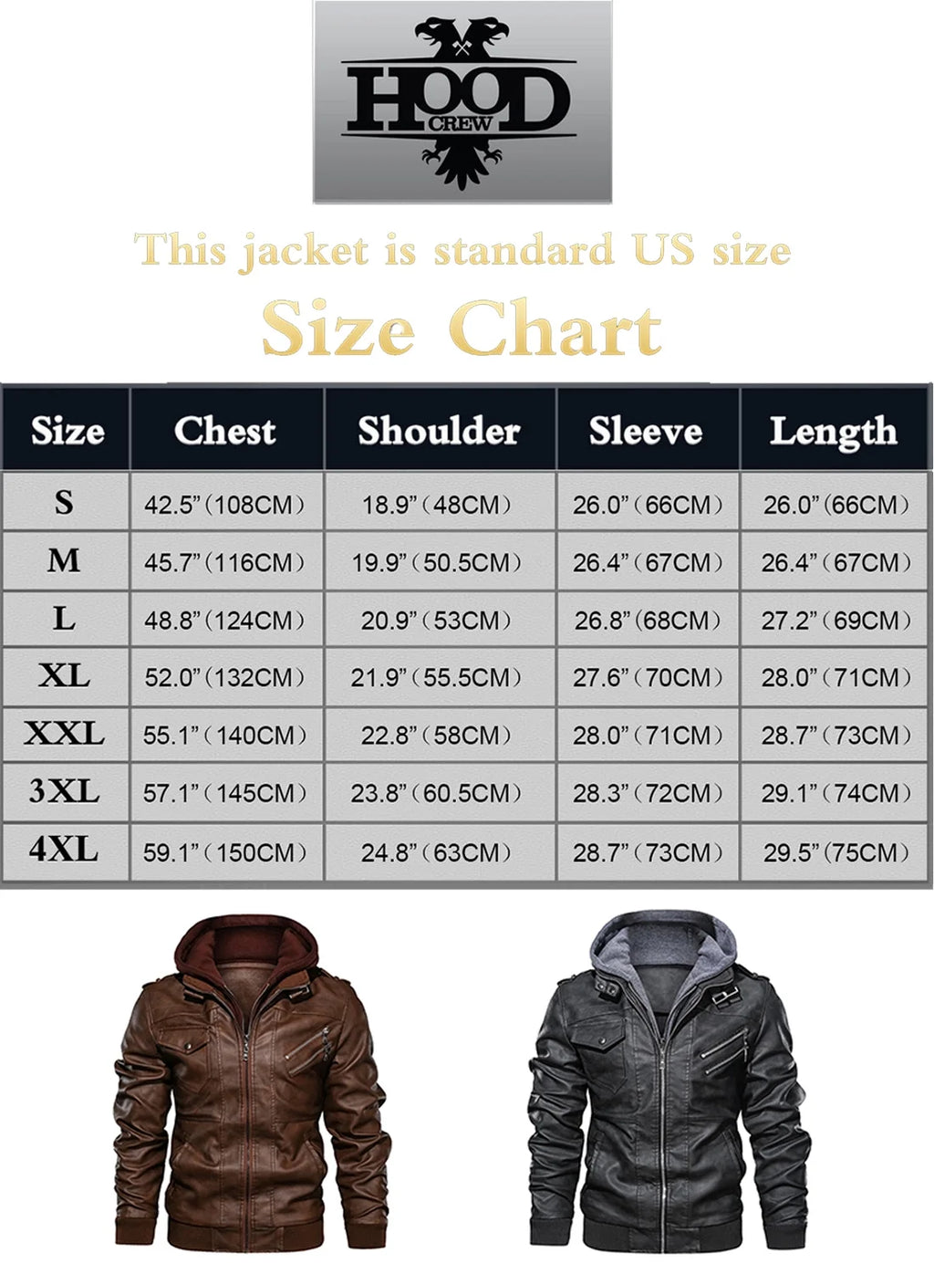 Men'S Pu Faux Leather Jacket with Removable Hood Brown S