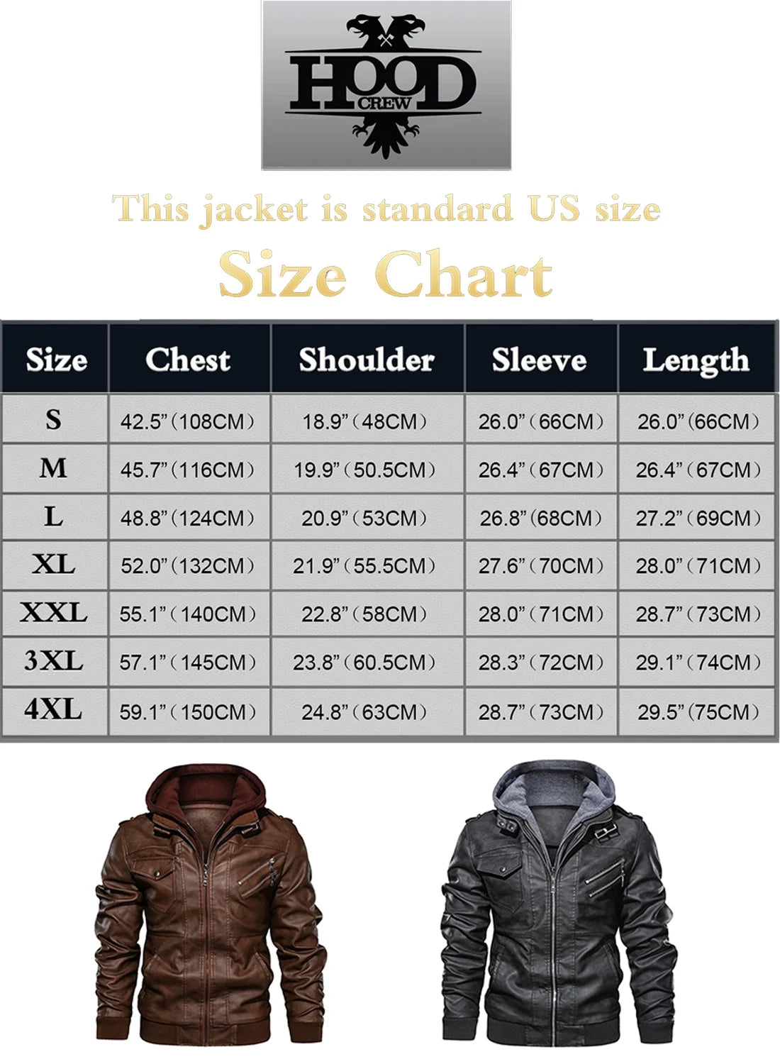 Men'S Pu Faux Leather Jacket with Removable Hood Brown S