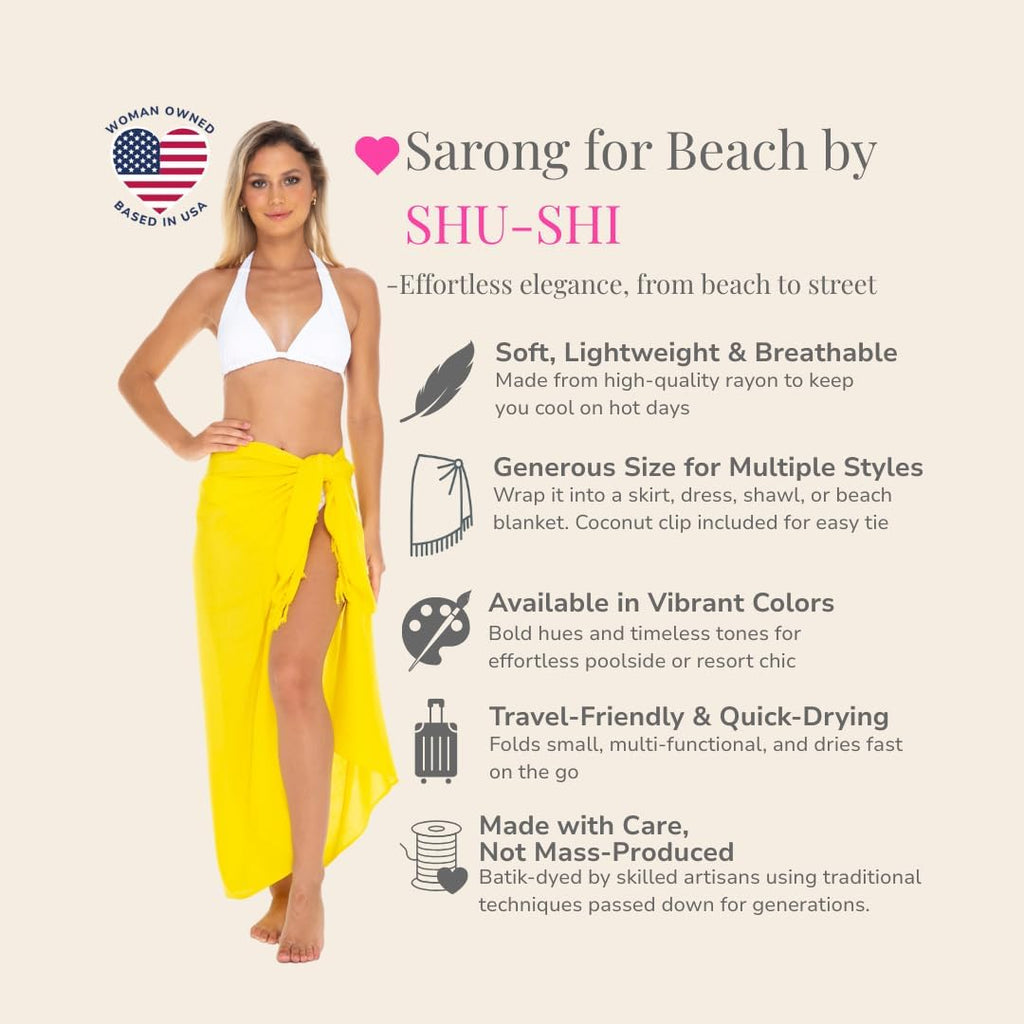 Sarong Wraps for Women Long Beach Pareo with Coconut Clip