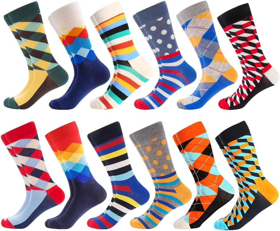 Mens Dress Socks Fun Funny Novelty Colorful Crazy Crew Socks 8-12