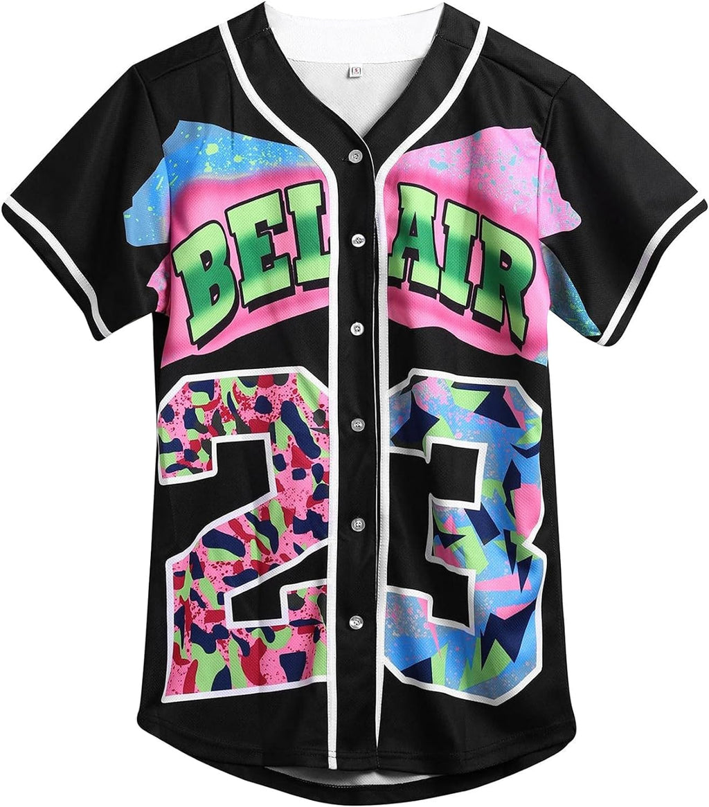 Unisex Bel Air Button down Baseball Jersey, 90S Hip Hop Party Shirt