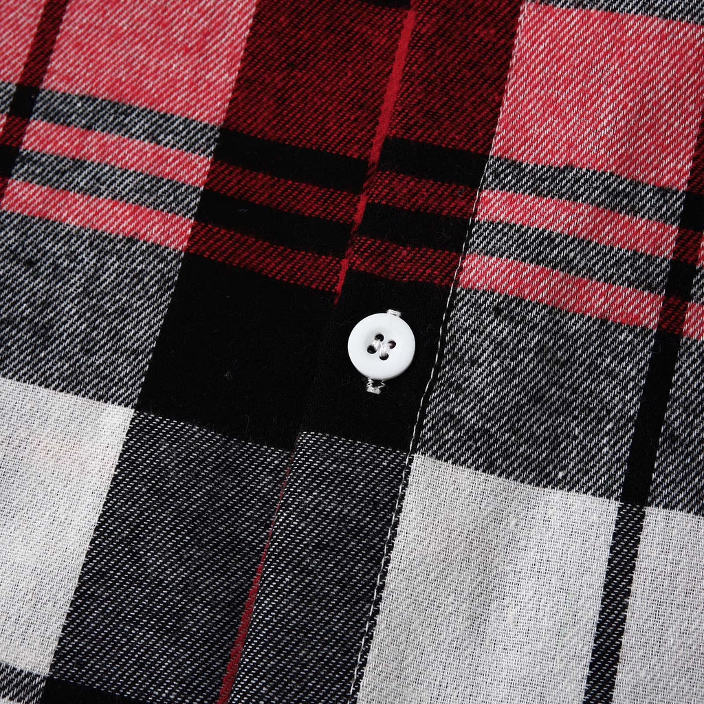 Men'S Flannel Plaid Hooded Shirts Casual Long Sleeve Button down Regular Fit Hooded Shirt Lightweight Thin Jackets Red#02 XL