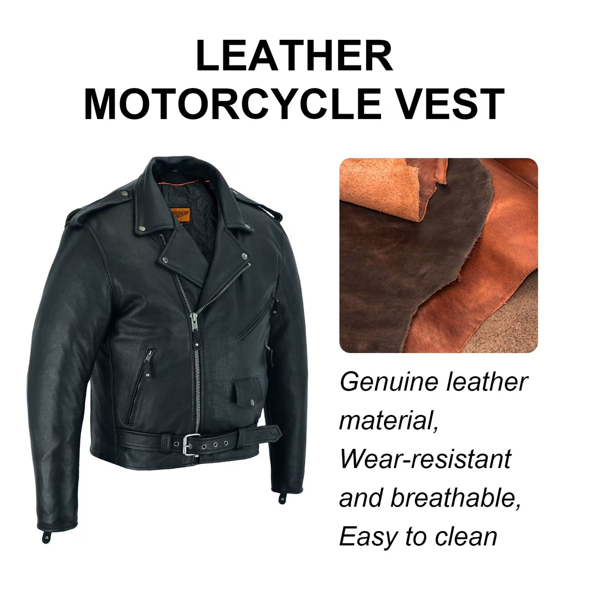 Leather Motorcycle Jacket for Men Moto Riding Classic Biker Jacket with Removable Liner Black