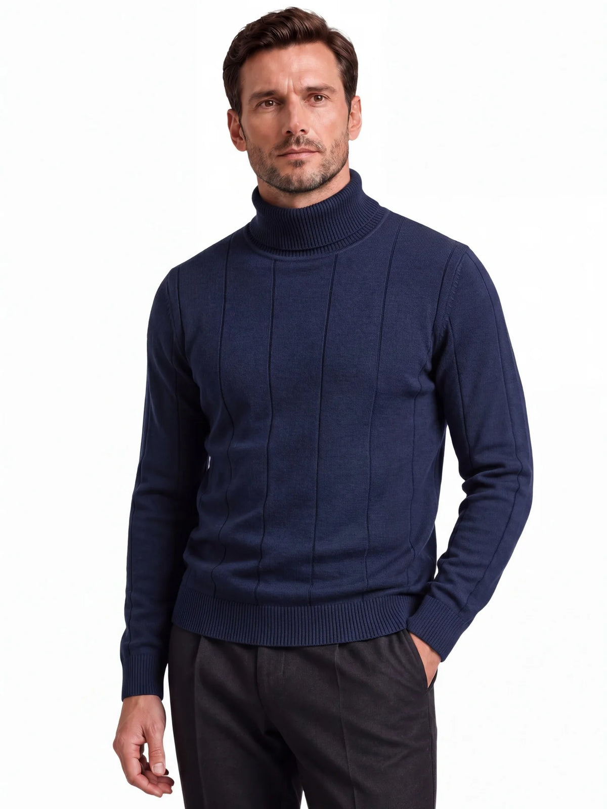 Thick Warm Sweater for Men, High Turn-Down Collar, Slim Fit Knitwear
