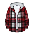 Men'S Flannel Plaid Hooded Shirts Casual Long Sleeve Button down Regular Fit Hooded Shirt Lightweight Thin Jackets Red#02 XL