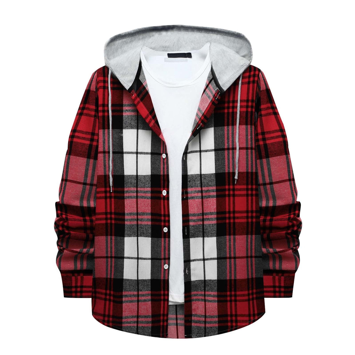 Men'S Flannel Plaid Hooded Shirts Casual Long Sleeve Button down Regular Fit Hooded Shirt Lightweight Thin Jackets Red#02 XL