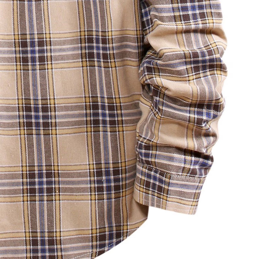ZCFZJW Men'S Flannel Plaid Hooded Shirts Casual Long Sleeve Button down Regular Fit Hooded Shirt Lightweight Thin Jackets Khaki#06 S