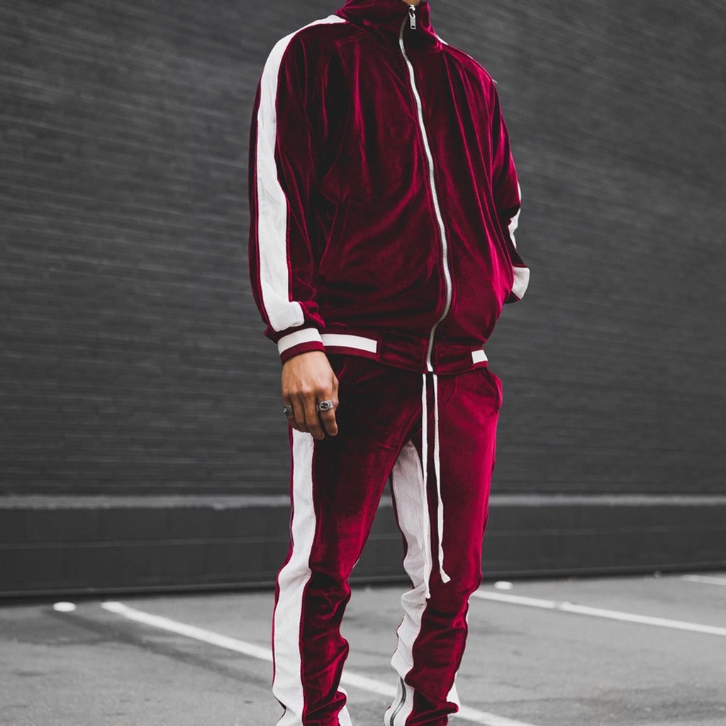 Brnmxoke Velour Tracksuit Mens,2023 Men'S Velour Tracksuit 2 Pieces Winter Warm Full Zip up Jacket Sweatpants Fitness Sportswear Sweatsuit Jogger Sets