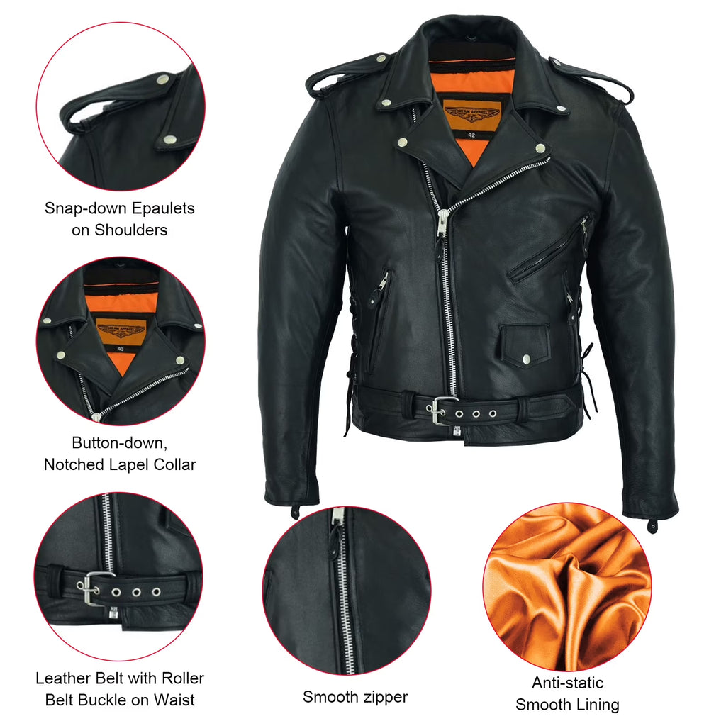 Leather Motorcycle Jacket for Men Moto Riding Classic Biker Jacket with Removable Liner Black